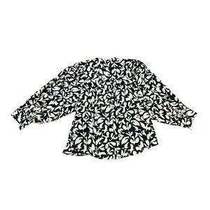 Anthropologie Danielle Kroll Blouse Top Black White Leaf Print Long Sleeve